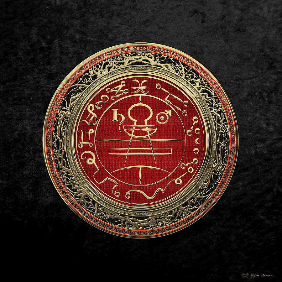 Magic Digital Art - Gold Seal of Solomon - Lesser Key of Solomon on Black Velvet  by Serge Averbukh