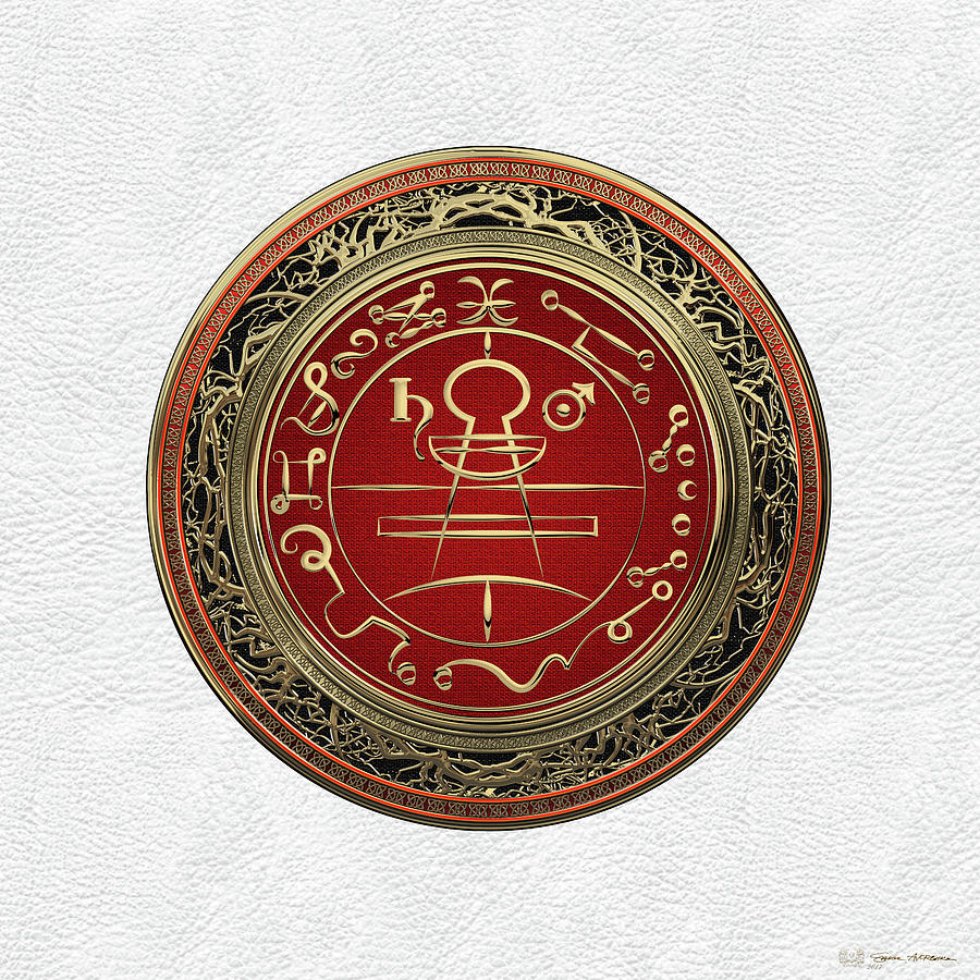Gold Seal of Solomon - Lesser Key of Solomon on White Leather  Digital Art by Serge Averbukh