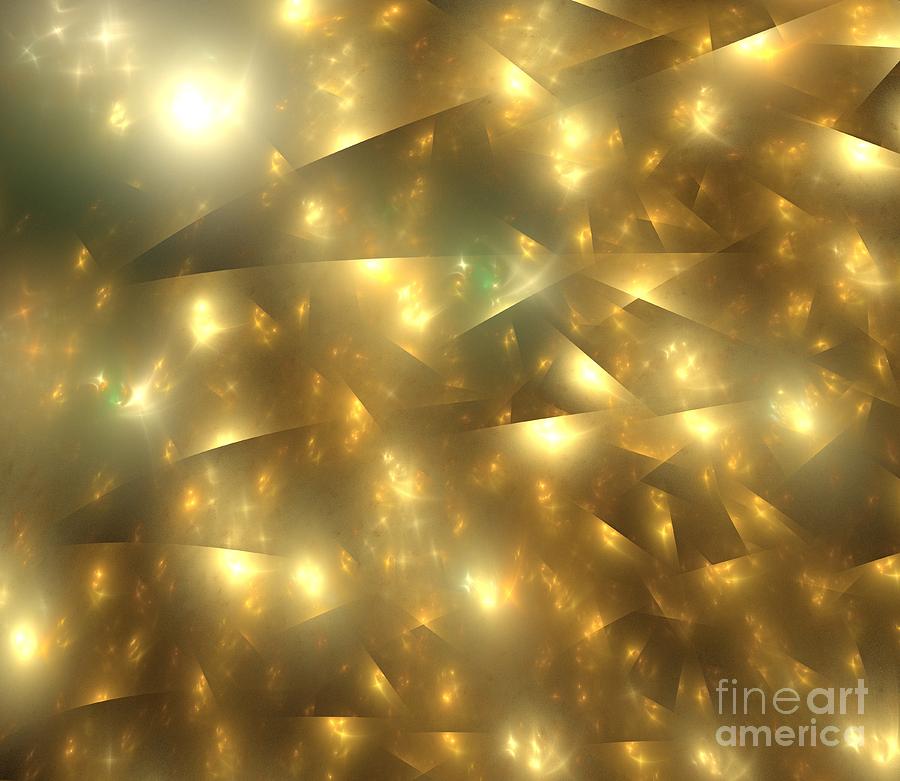 Abstract Digital Art - Gold Shimmer Stars by Kim Sy Ok
