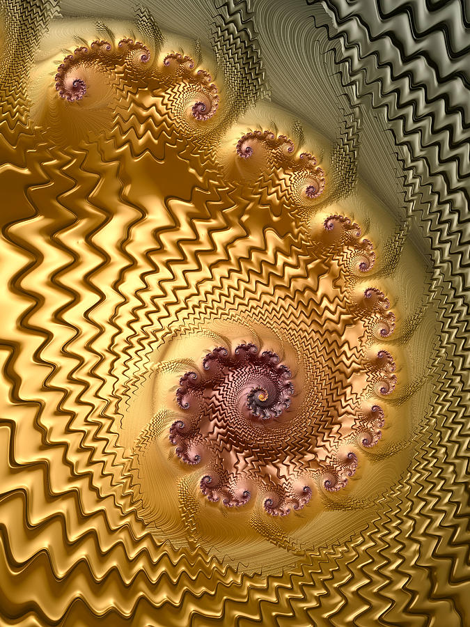 Gold silver copper spirals and waves fractal art Photograph by Matthias Hauser