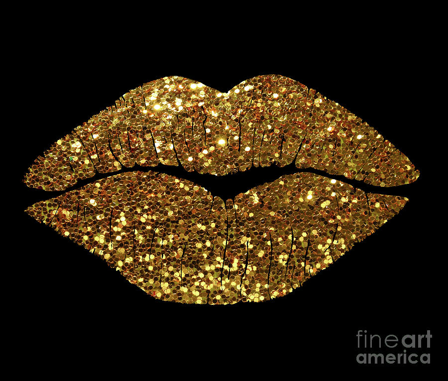 Gold Sparkle Kissing Lips Fashion art Painting by Tina Lavoie