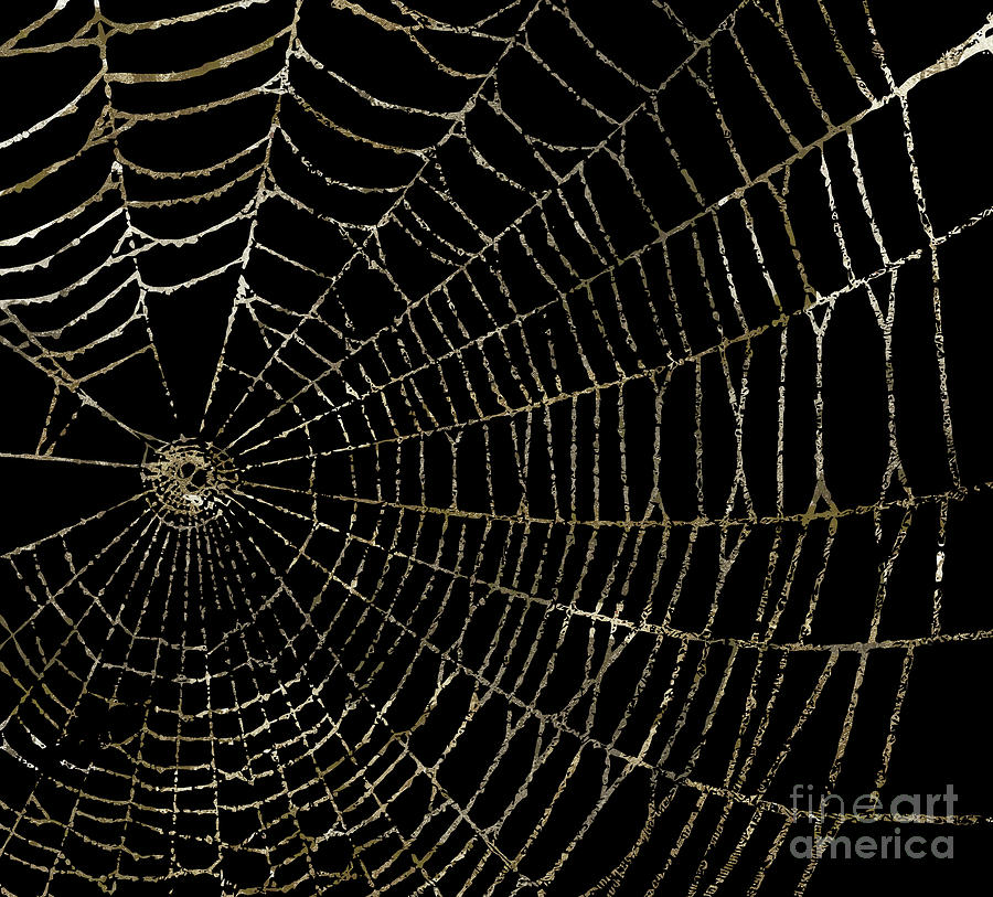 Gold Spider Web Fashion Halloween Painting by Mindy Sommers