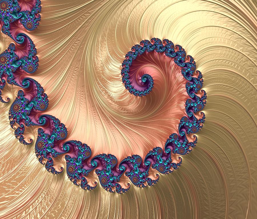 Abstract Digital Art - Gold Spiral with Passion Abstract by Marianna Mills