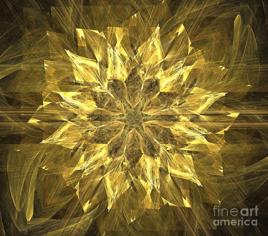 Abstract Digital Art - Gold Star Flower by Kim Sy Ok