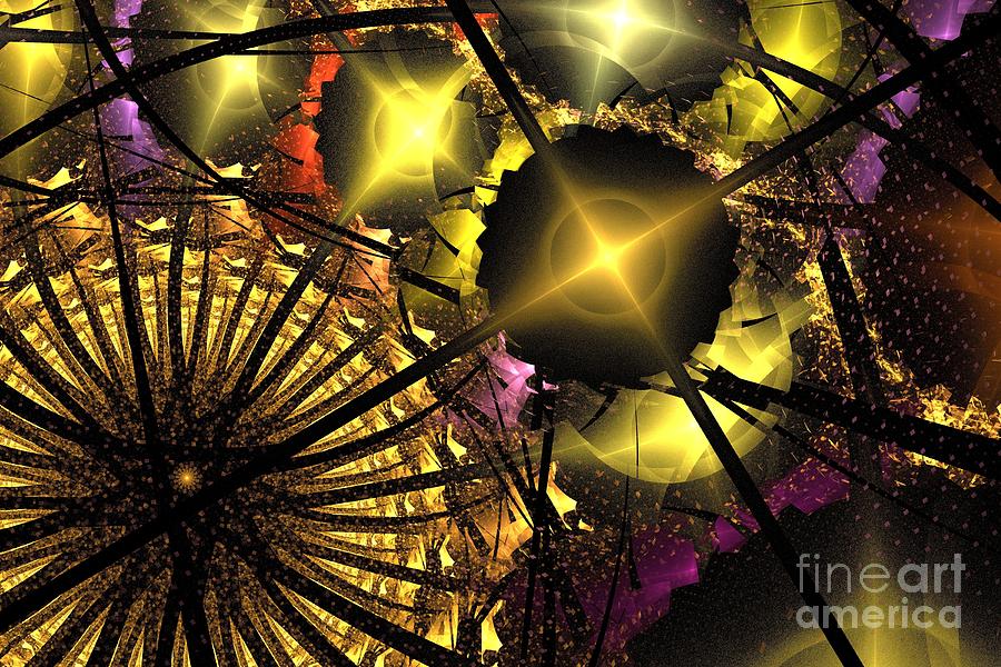 Abstract Digital Art - Gold Sun Blooms by Kim Sy Ok