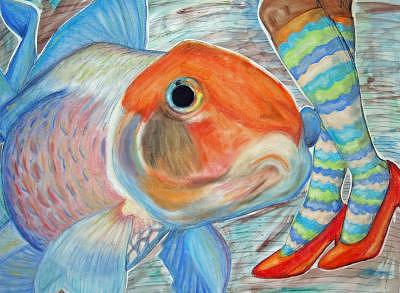 Fish Mixed Media - Gold by Tiffany Everett