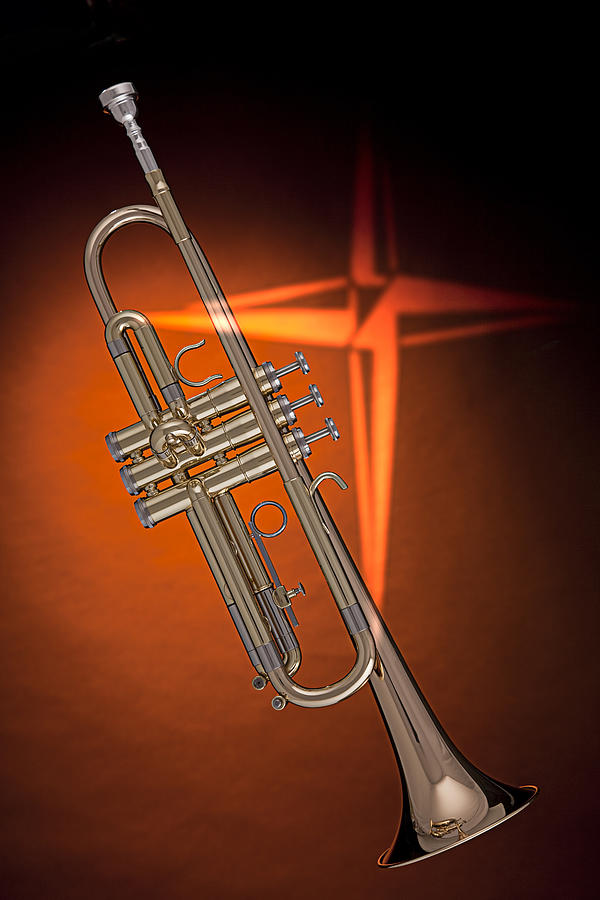 Gold Trumpet with Cross on Orange Photograph by M K Miller