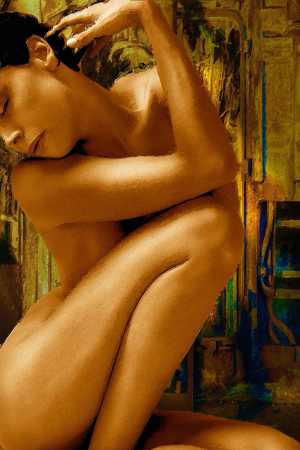 Abstract Painting - Gold Woman Nude Crop 1 by Tony Rubino