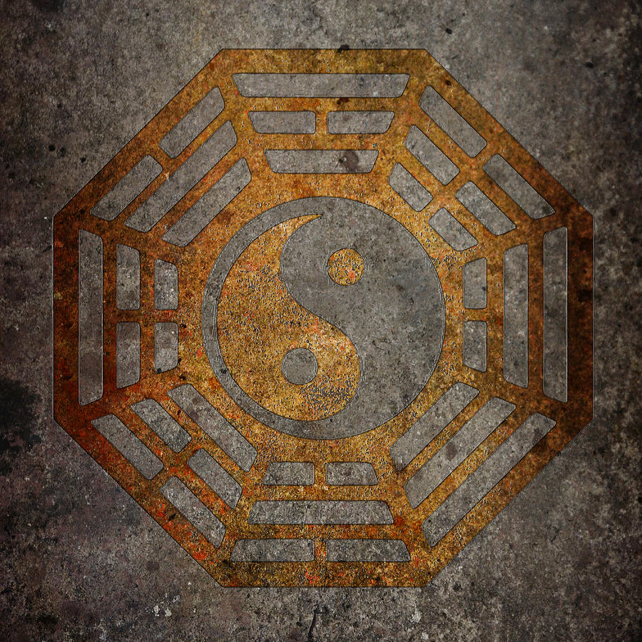 Gold Yin Yang Sign in Octagon with Metal Background Digital Art by Fred Bertheas