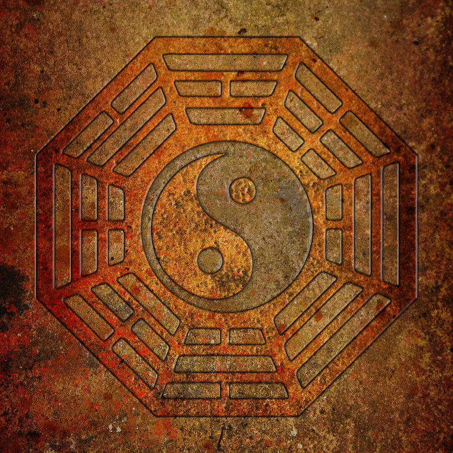 Gold Yin Yang Sign in Octagon with Stone Background Digital Art by Fred Bertheas