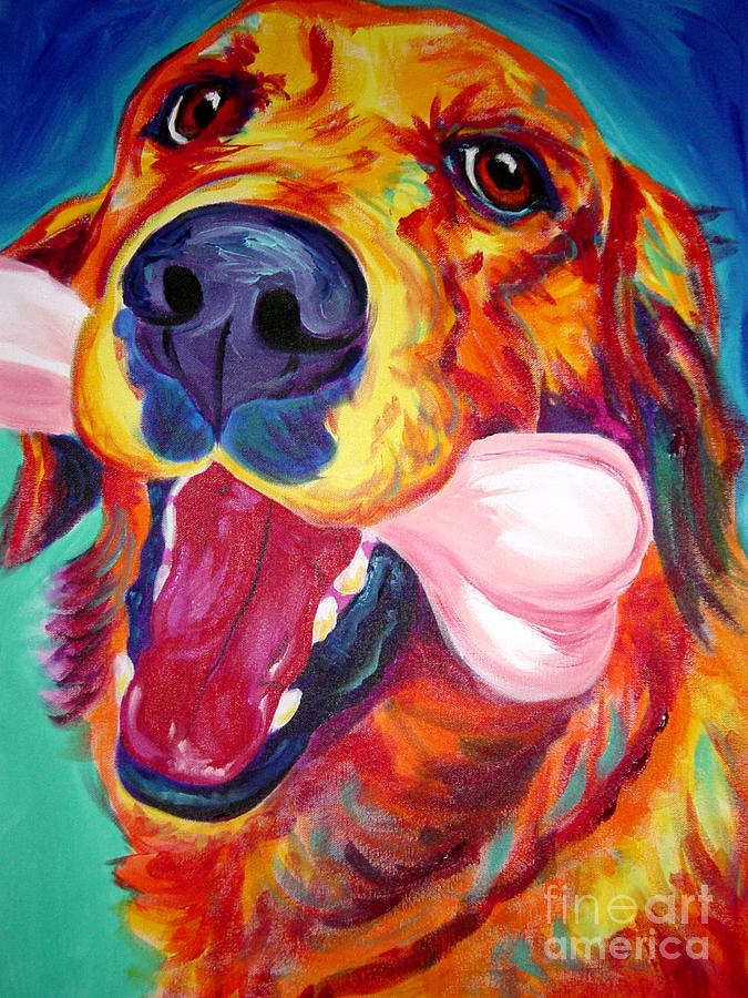 Dog Painting - Golden - My Favorite Bone by Dawg Painter