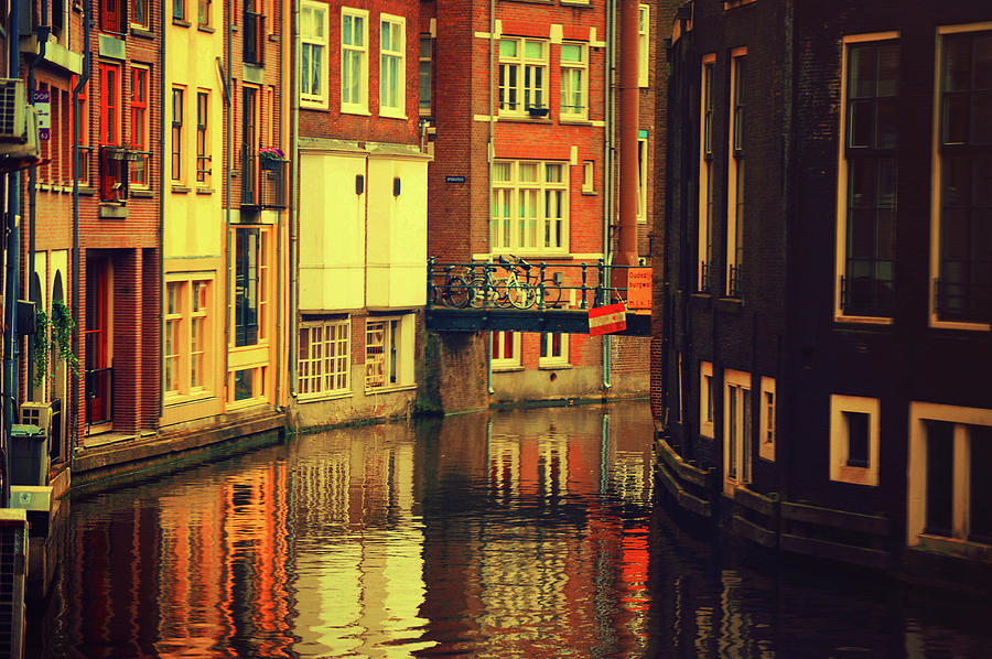 Architecture Photograph - Golden Amsterdam Reflections by Jenny Rainbow