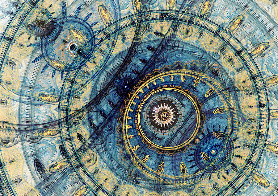 Golden and blue clockwork Digital Art by Martin Capek