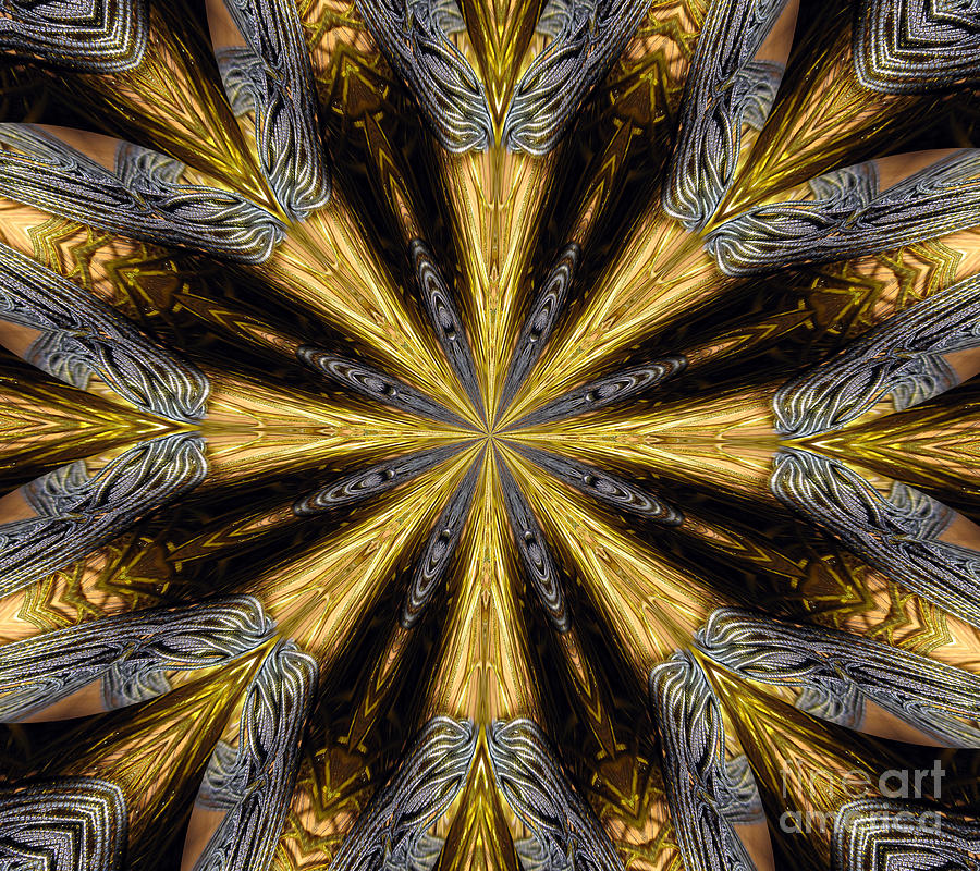 Golden and Silvery Metallic Filaments Mandala Abstract 1 Mixed Media by Rose Santuci-Sofranko