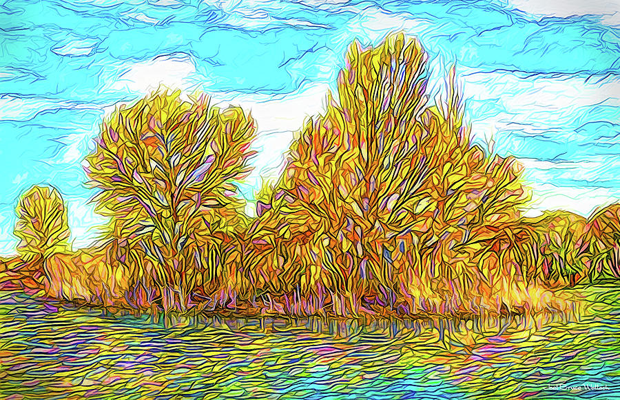 Golden Autumn Island - Lake In Boulder County Colorado Digital Art by Joel Bruce Wallach