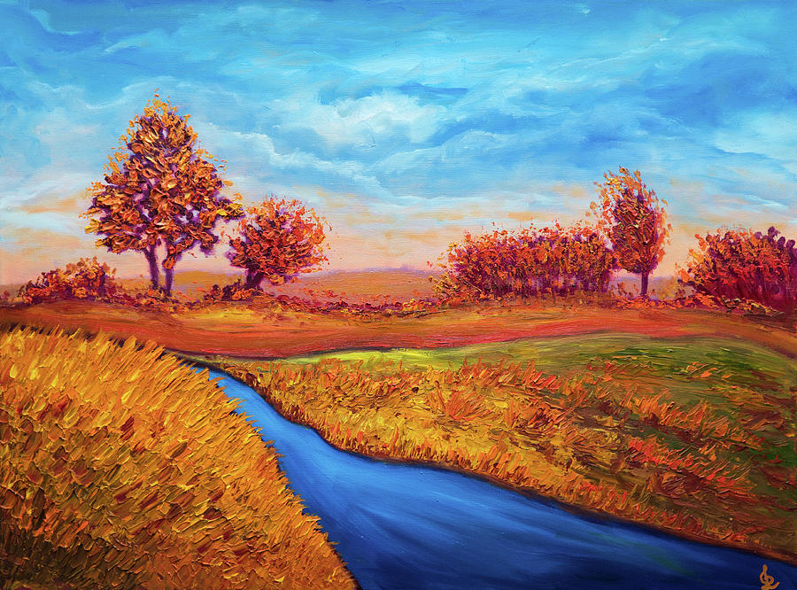 Golden Autumn landscape Painting by Lilia S