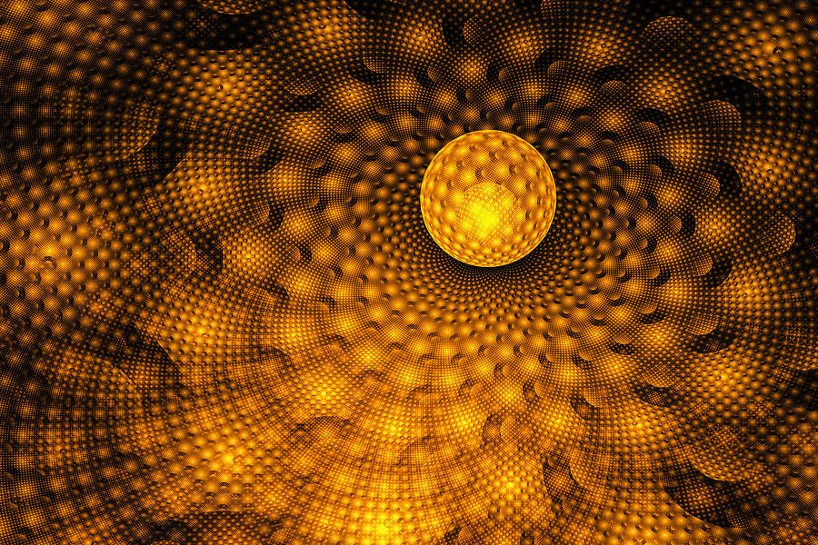 Golden ball in fractal tunnel Digital Art by Matthias Hauser