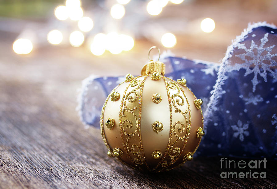 Golden Ball with Christmas Lights  Photograph by Anastasy Yarmolovich