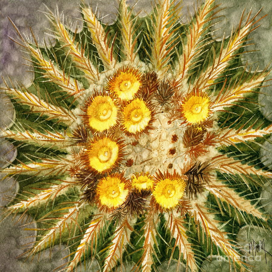 Golden Barrel Cactus Painting by Marilyn Smith