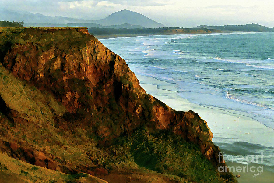 Mountain Painting - Golden Beach Cliff Side  Painterly by Peter Piatt