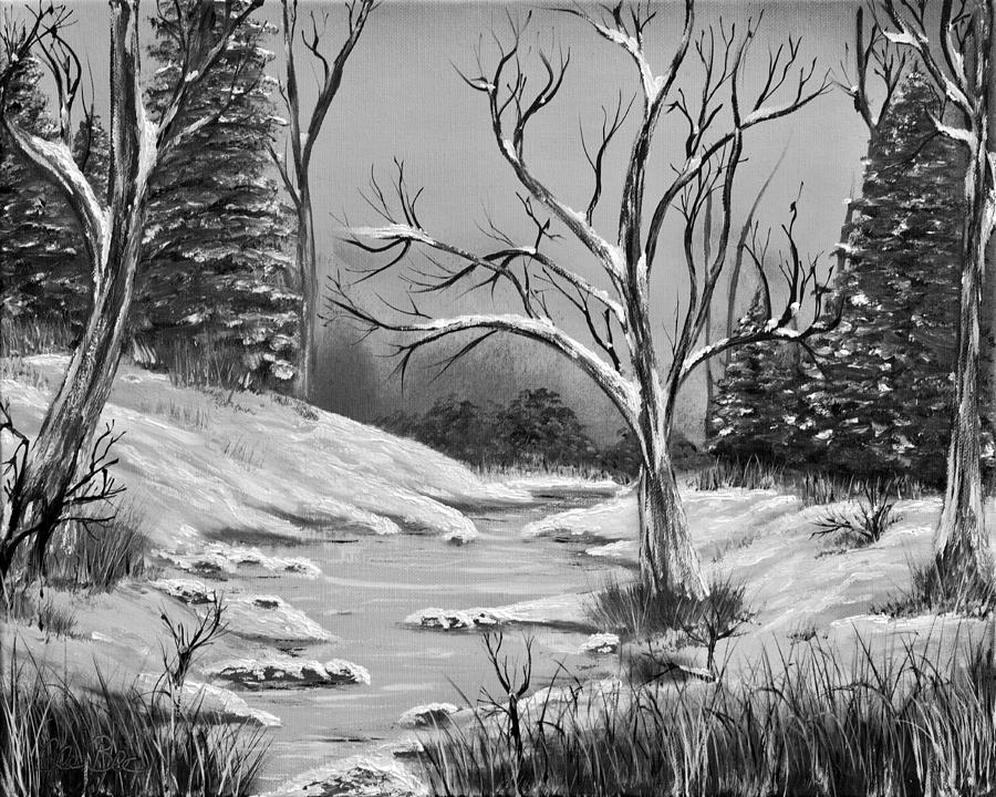 Golden Birch Winter Mirage In Black And White Painting by Claude Beaulac