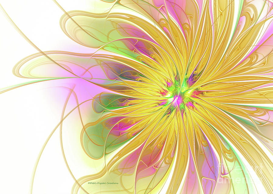 Abstract Digital Art - Golden Blossom by Deborah Benoit