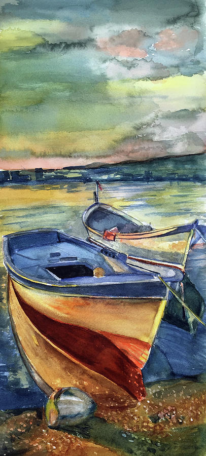 Boats Painting - Golden Boats by Lynne Atwood Boats Painting - Golden Boats by Lynne Atwood