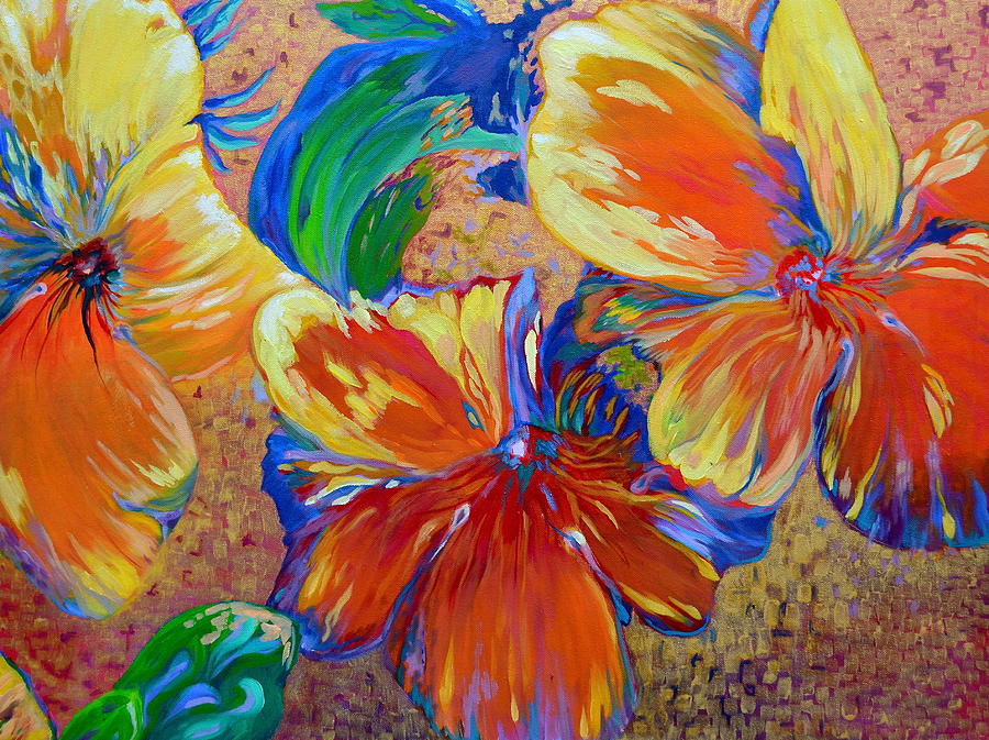 Golden Boiled Flowers Painting by Gregory Merlin Brown