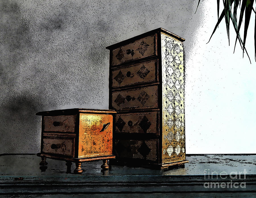 Golden Boxes On Bureau Digital Art by Phil Perkins
