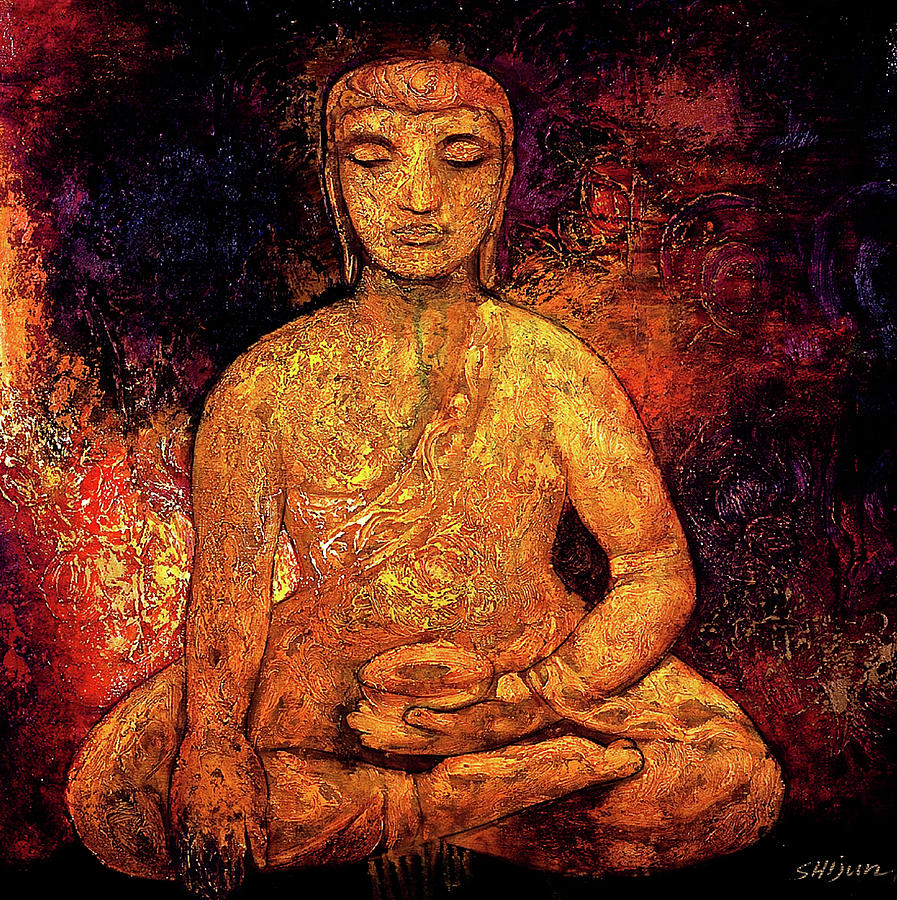 Golden Buddha Painting by Shijun Munns