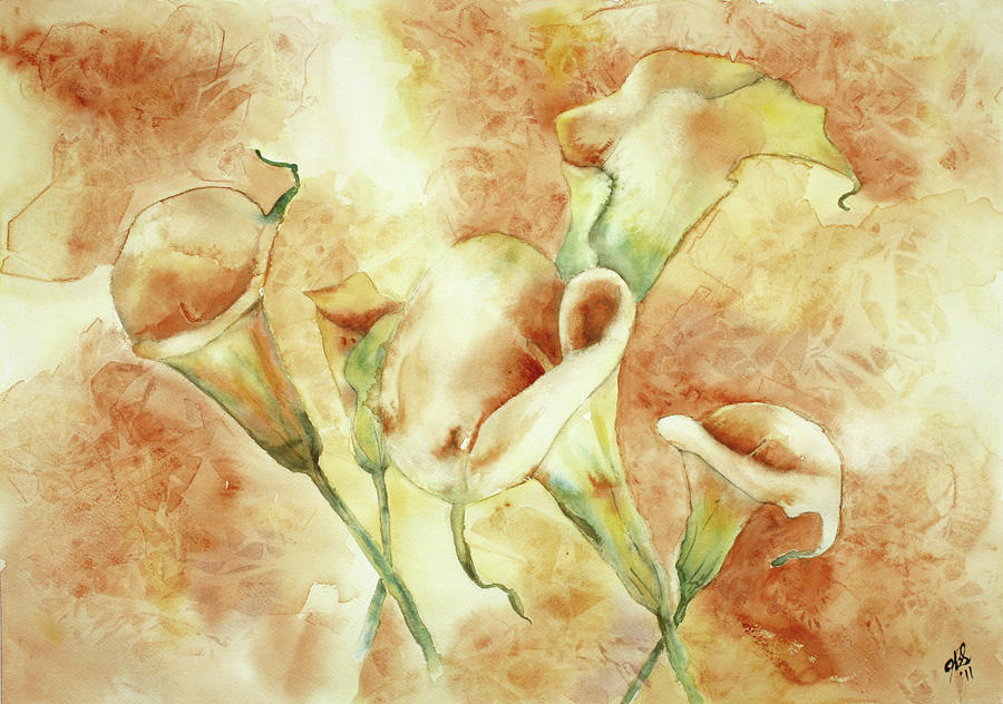 Golden Calla Lilies Painting by Joyce Ann Burton-Sousa