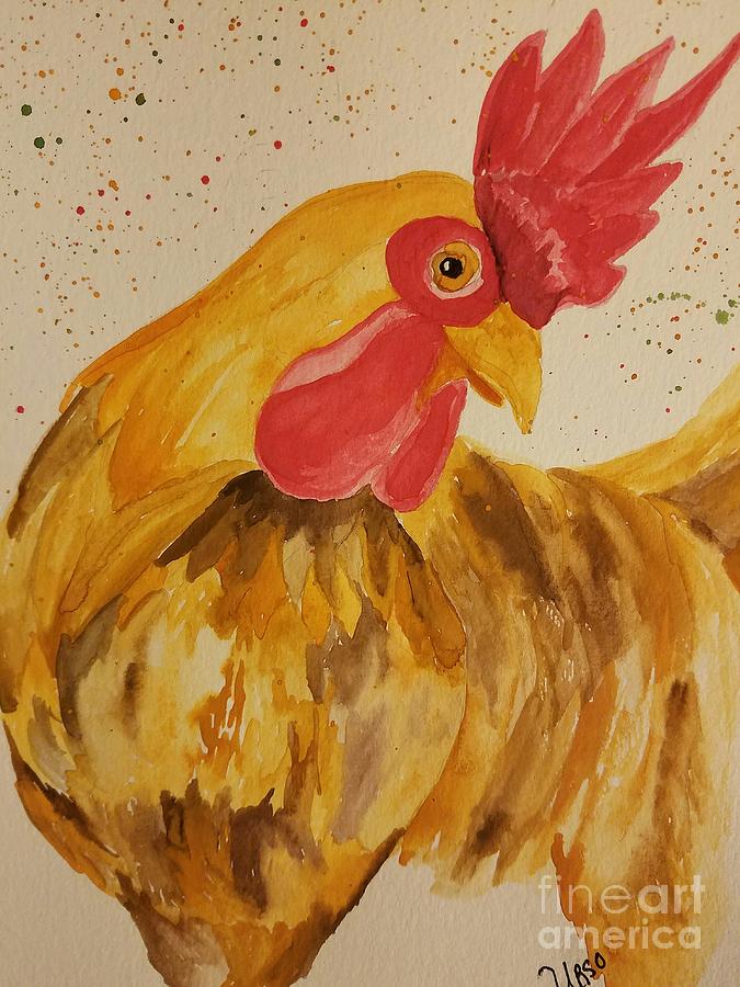 Golden Chicken Painting by Maria Urso