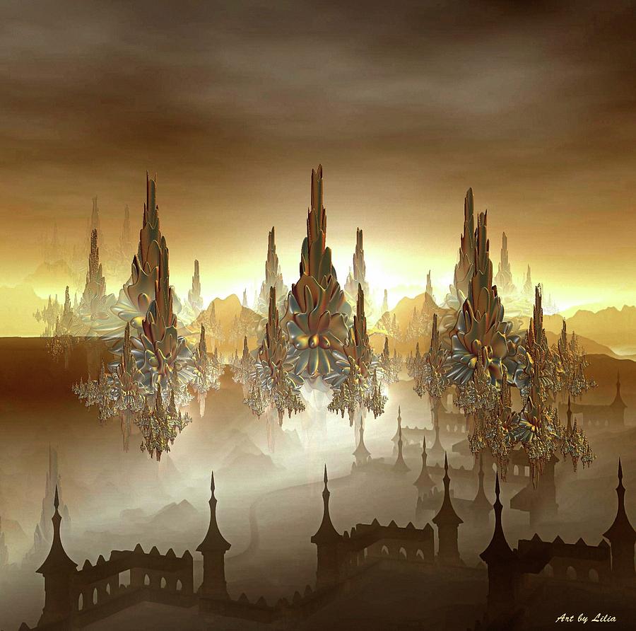 Fantasy Digital Art - Golden city by Lilia S
