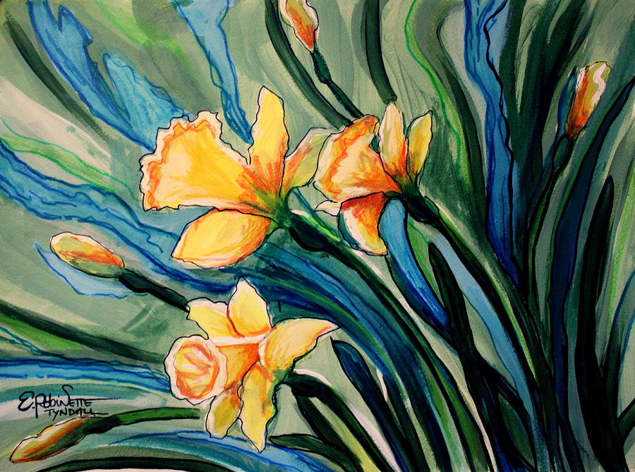 Golden Daffodils Painting by Elizabeth Robinette Tyndall