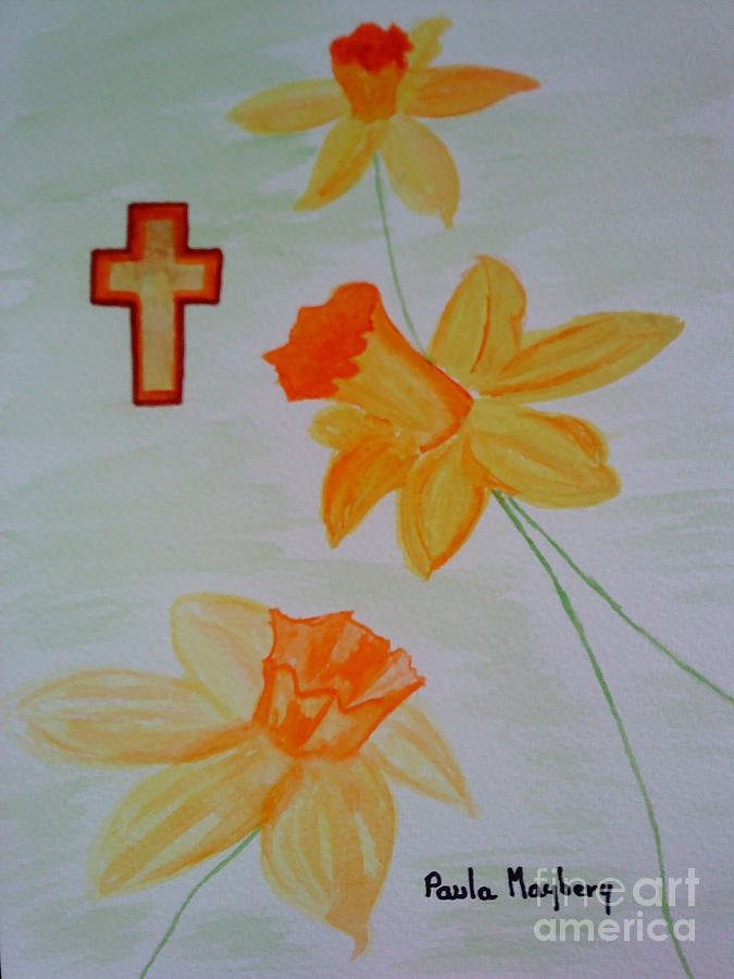 Golden Daffodils Painting by Paula Maybery