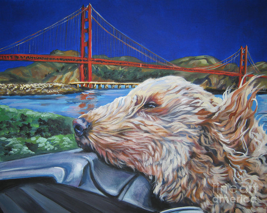 Golden Gate Bridge Painting - Golden Doodle Cruising San Fransisco by Lee Ann Shepard