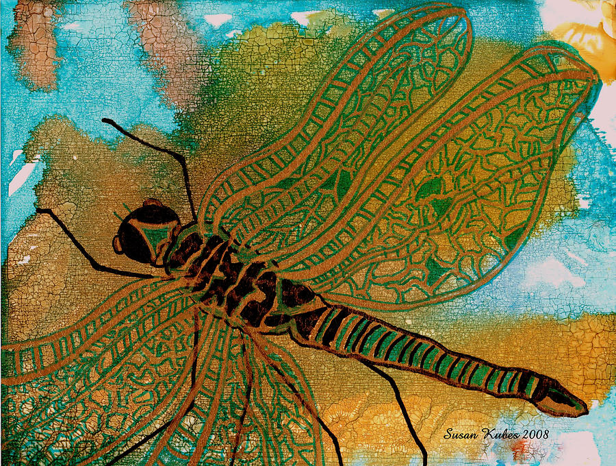 Golden Dragonfly Mixed Media by Susan Kubes