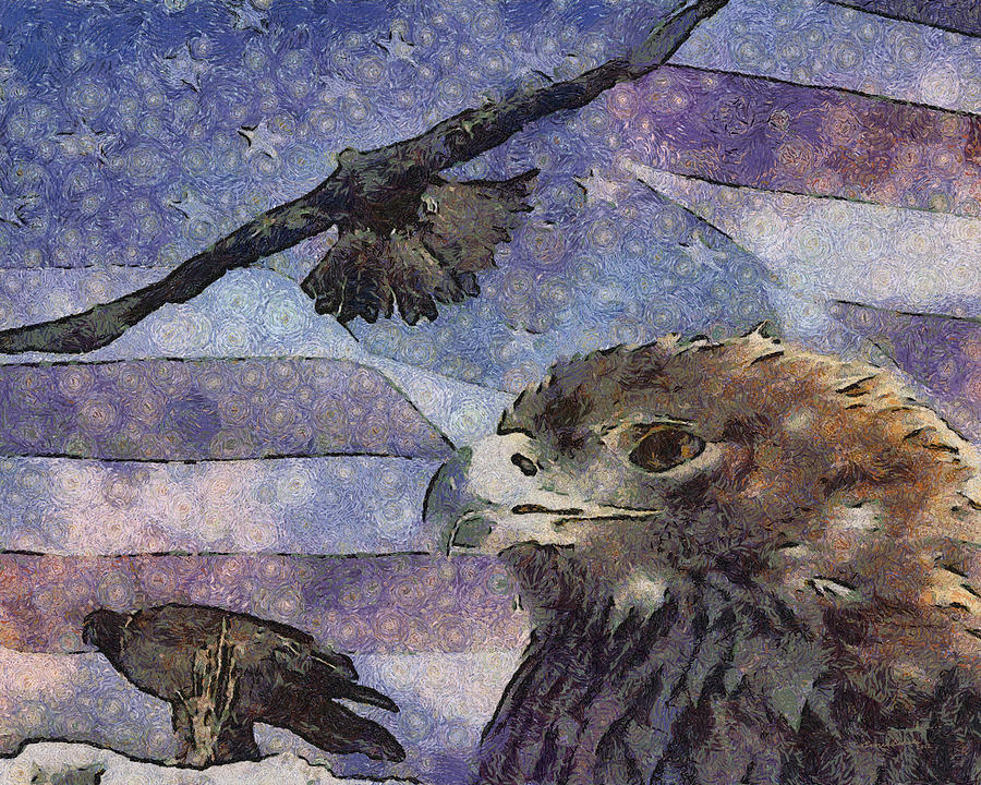 Golden Eagle Collage Painterly Digital Art by Ernest Echols