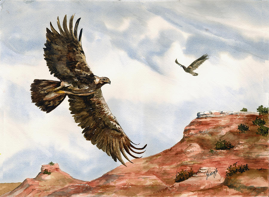 Golden Eagles in Fligh Painting by Sam Sidders
