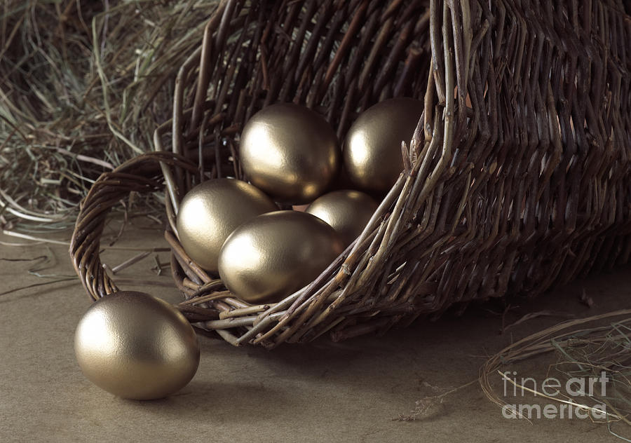 Still Life Photograph - Golden Eggs In Basket by Gerard Lacz