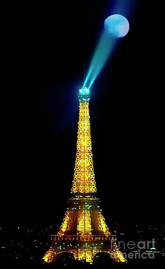 Golden Eiffel And Moon Photograph