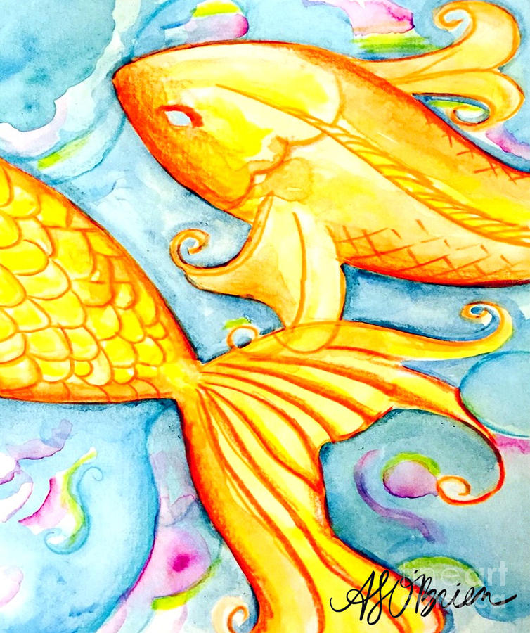 Golden Fish Painting by Amber O'Brien - Fine Art America