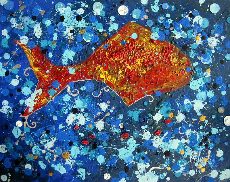 Gold Fish Painting - Golden Fish by Christine Bonnie Ghattas