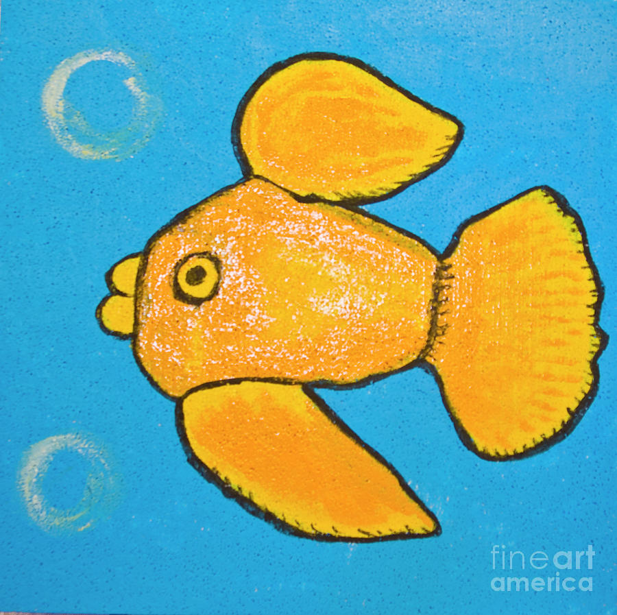 Golden fish on blue Painting by Irina Afonskaya