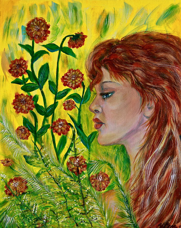 Golden Flora Painting by Yelena Rubin