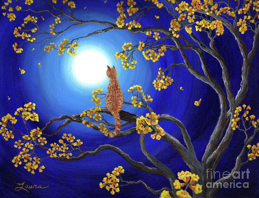 Golden Flowers In Moonlight Painting