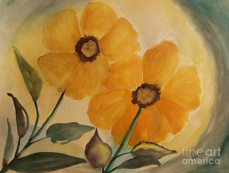 Golden Flowers Painting by Maria Urso
