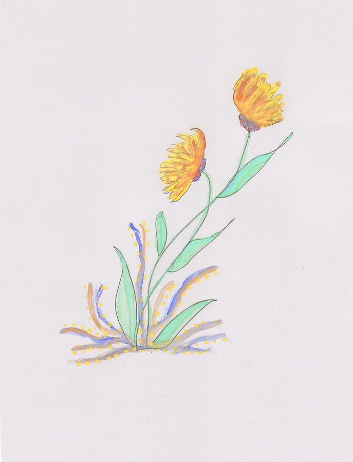 Golden Flowers Drawing by Rosalie Scanlon