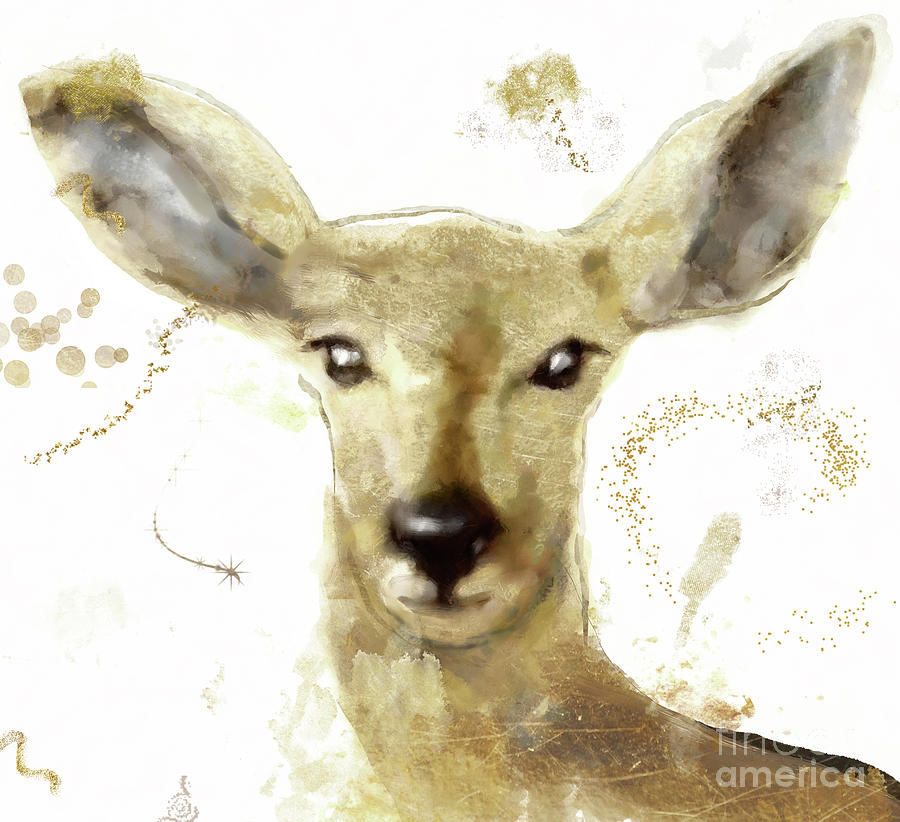 Golden Forest Deer Painting by Mindy Sommers