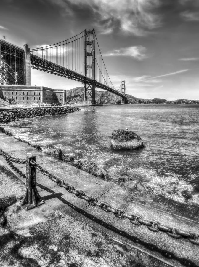 Golden Gate Bridge and Fort Point in Black and White - San Francisco Photograph by Jennifer Rondinelli Reilly - Fine Art Photography